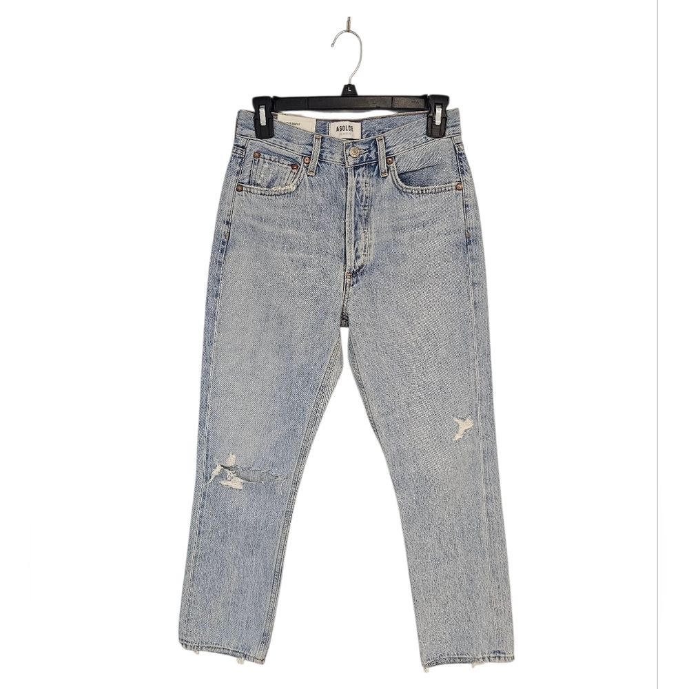 Agolde Riley High Rise Straight Crop Ankle Distressed Light Blue Jeans 25 NWT